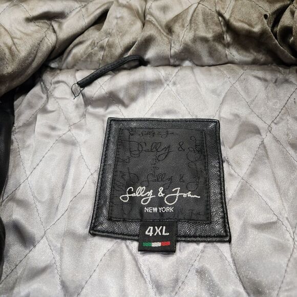 Sally & John New York Mens 4XL Hooded Leather Bomber Jacket Black Streetwear - Picture 6 of 16